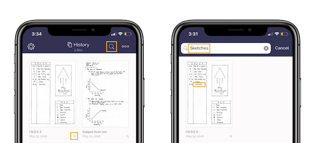 two smartphones side by side featuring smart search feature