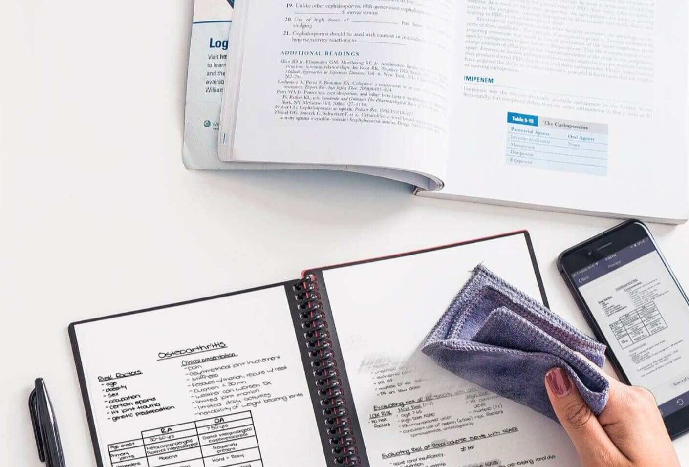 person wiping away notes in Rocketbook teacher planner